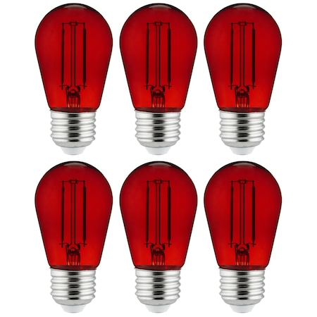 Sunlite LED S14 String Light Bulb, 2W 25W=, Medium E26 Base, Transparent, Dimmable, UL Listed, Red, 6PK 40977-SU